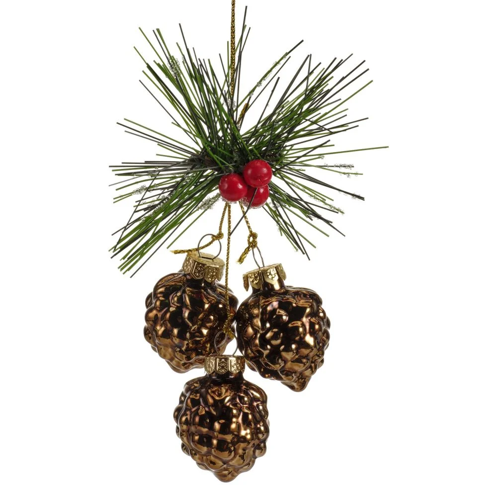 Decoratiune Craciun, pentru brad, model ghinde, sticla, inaltime 2.5 cm ...