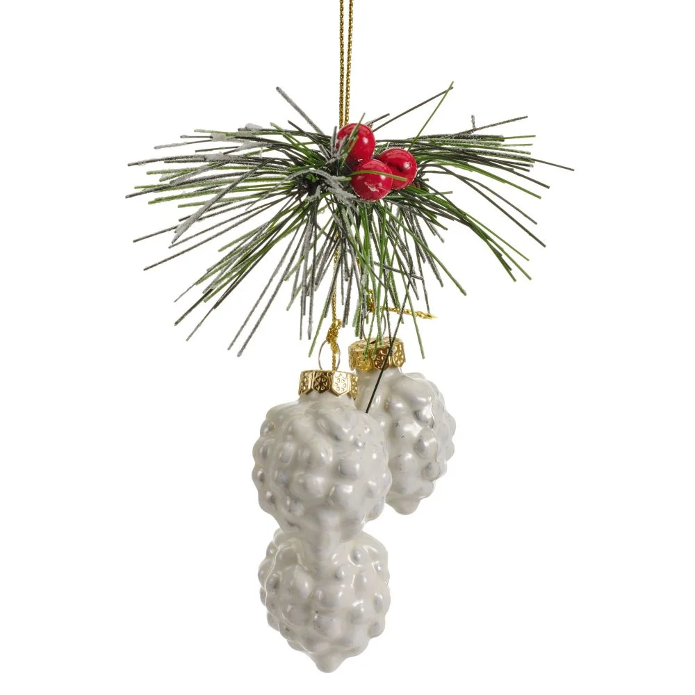 Decoratiune Craciun, pentru brad, model ghinde, sticla, inaltime 2.5 cm ...