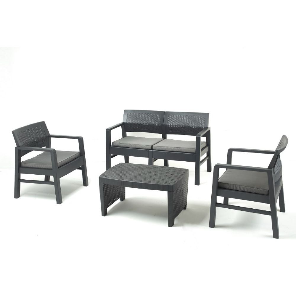 Set mobilier gradina Fuji, pentru 4 persoane, plastic, gri
