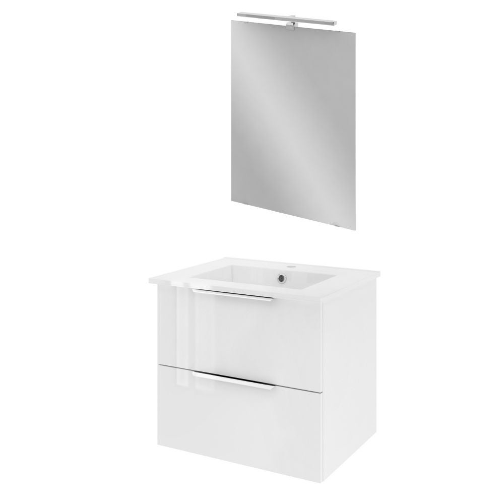 Baza 2 Sertare Cu Oglinda Si Spot Dado 60 X 53 X 44 Cm Alb