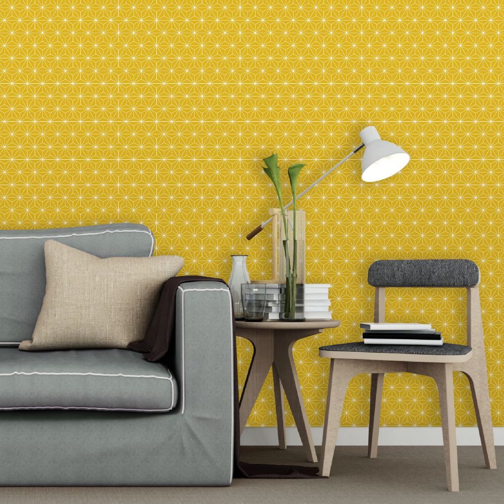 Tapet Galben Mustar Model Geometric Stars Pret Rola