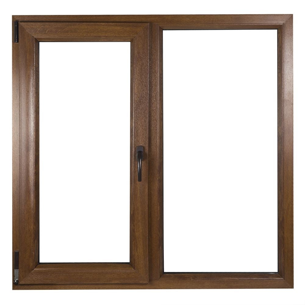 Fereastra Pvc Termopan 5 Camere 136 X 116 Cm Deschidere Dubla Stanga Stejar Auriu