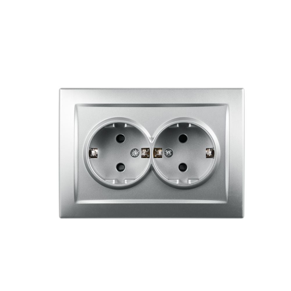 Priza schuko dubla Lexman Victoria, clasica, IP20, argintie