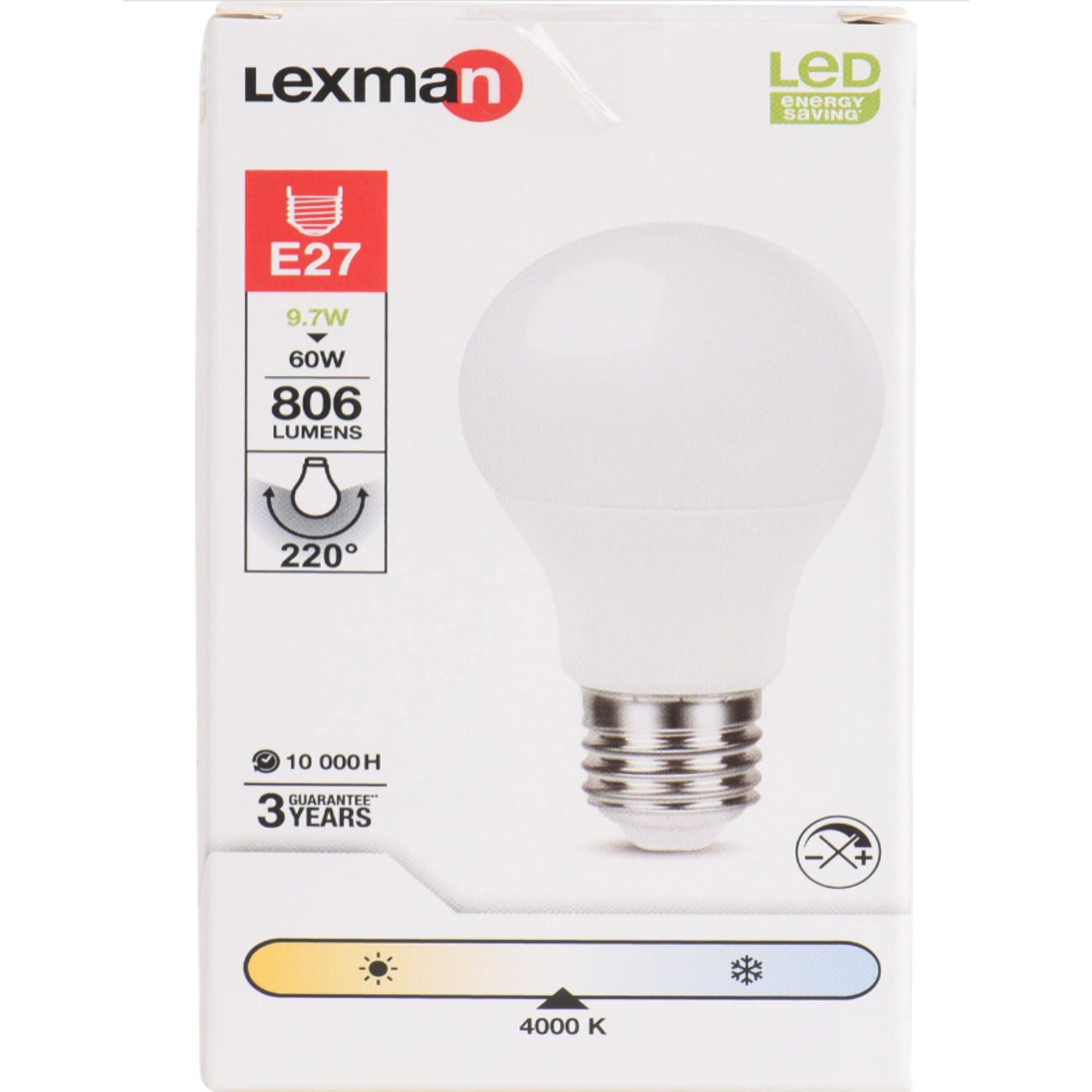 Bec LED Lexman, E27, alb neutru, 4000K, 8.5 W, 806 lm, tip clasic, mat