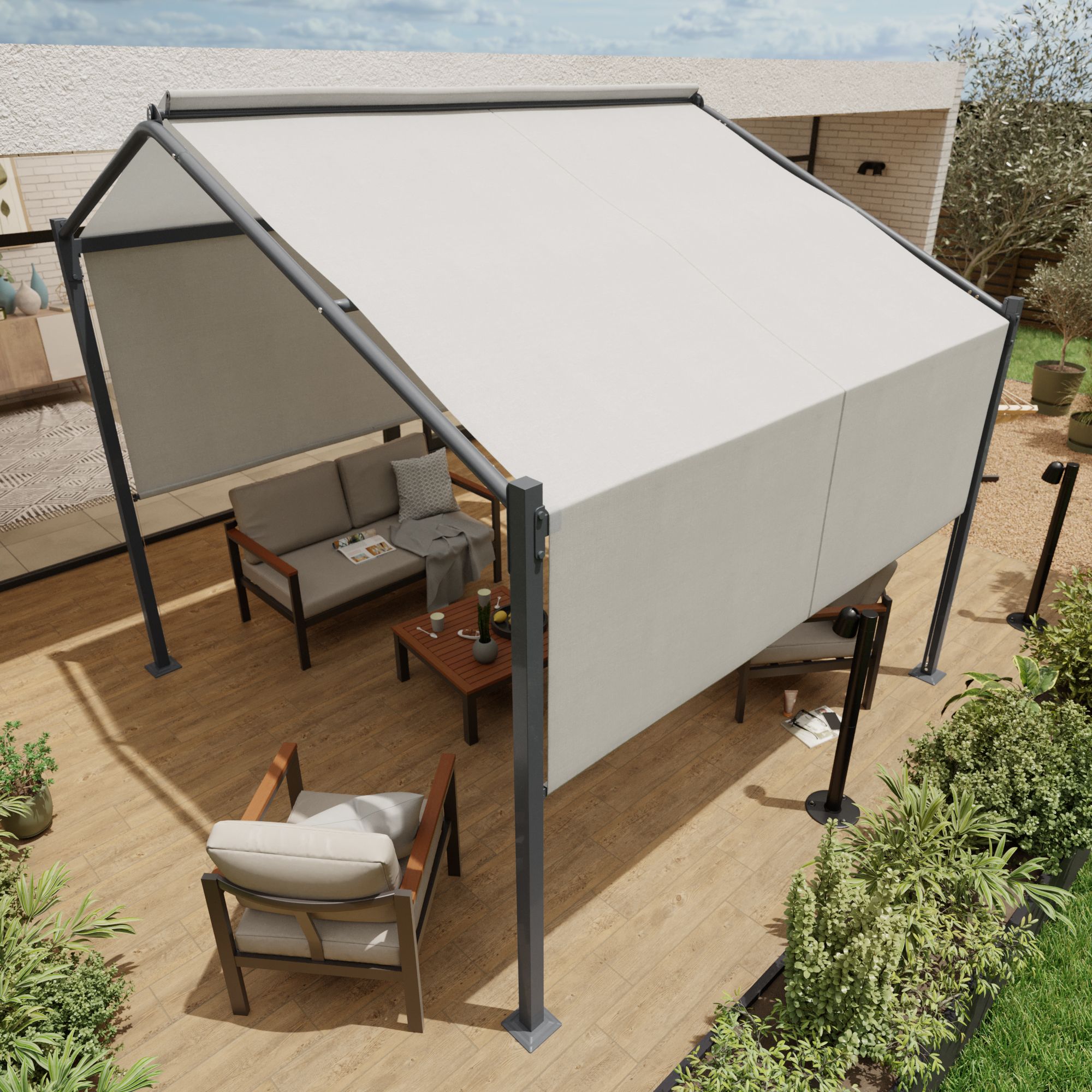Pavilion gradina Naterial Cassy, otel/poliester, 300 x 396 cm, H 280, alb