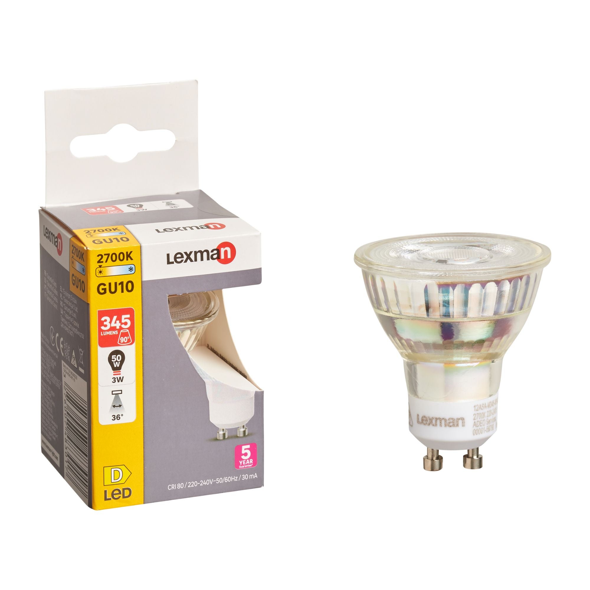Bec LED Lexman, GU10, PAR16, 3 W, alb cald, 2700K, 345 lm