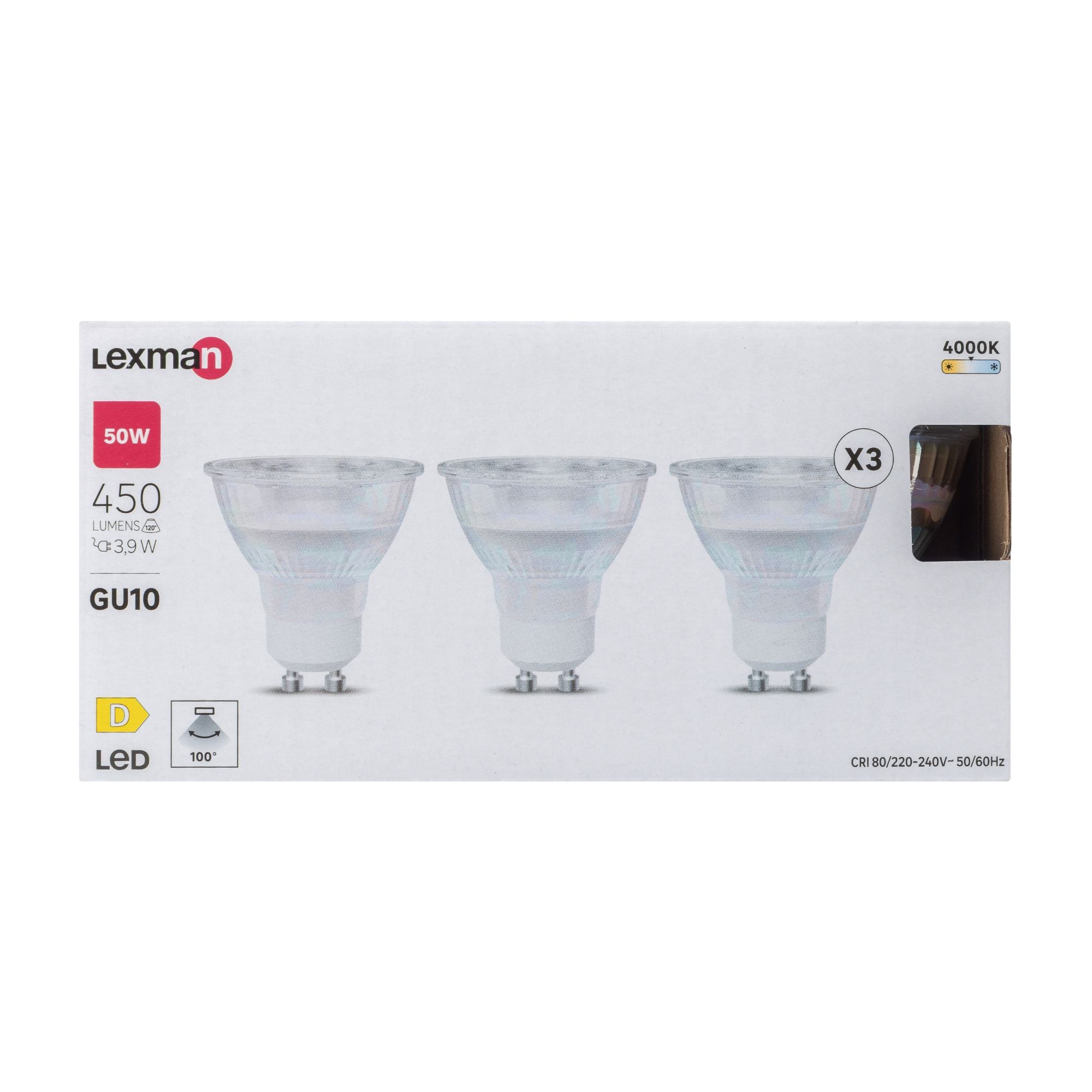 Bec LED Lexman, GU10, MR16, alb neutru, 4000K, 3.9 W, 450 lm, set 3 bucati