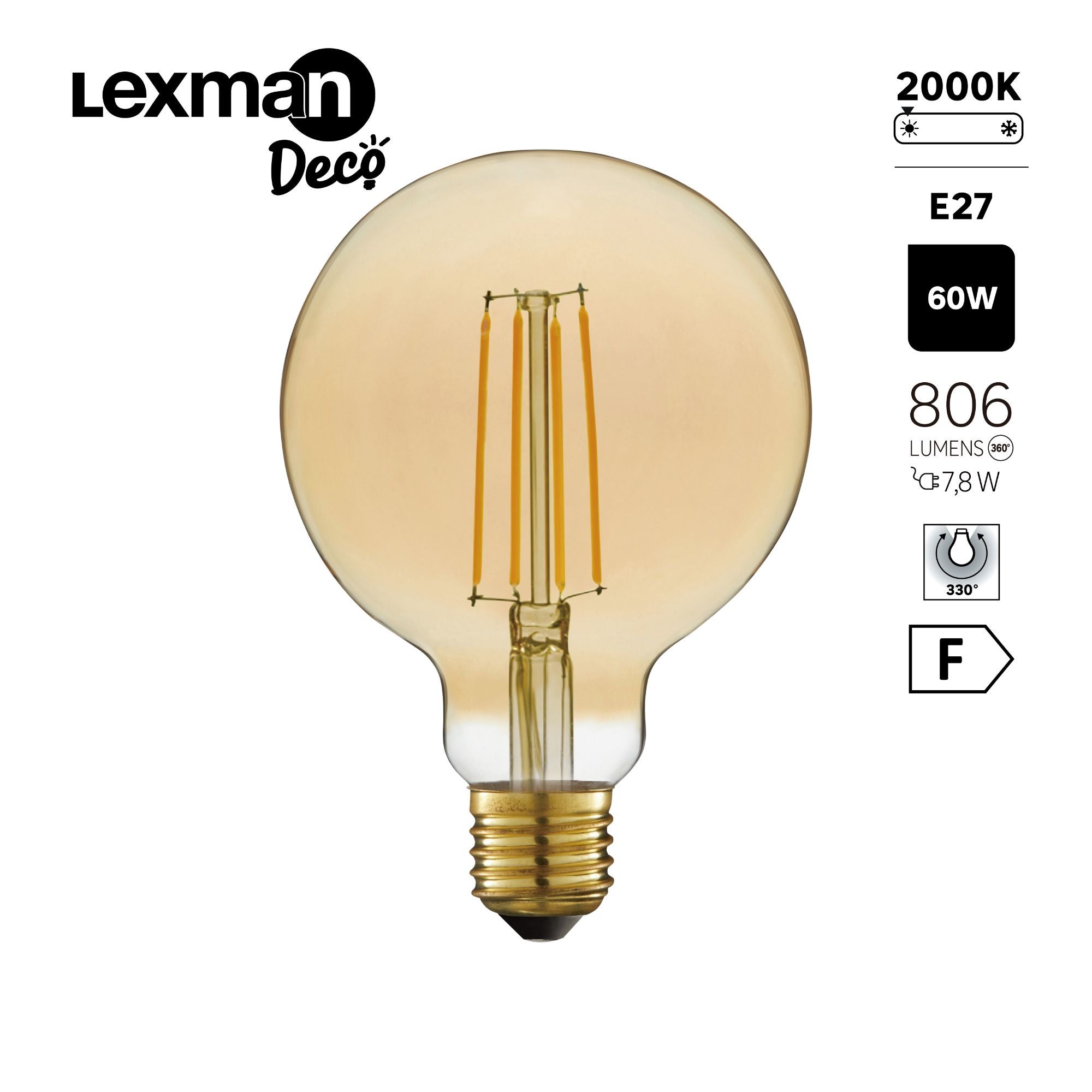 Bec LED decorativ Lexman, E27, G95, 7.8 W, 806 lm, amber