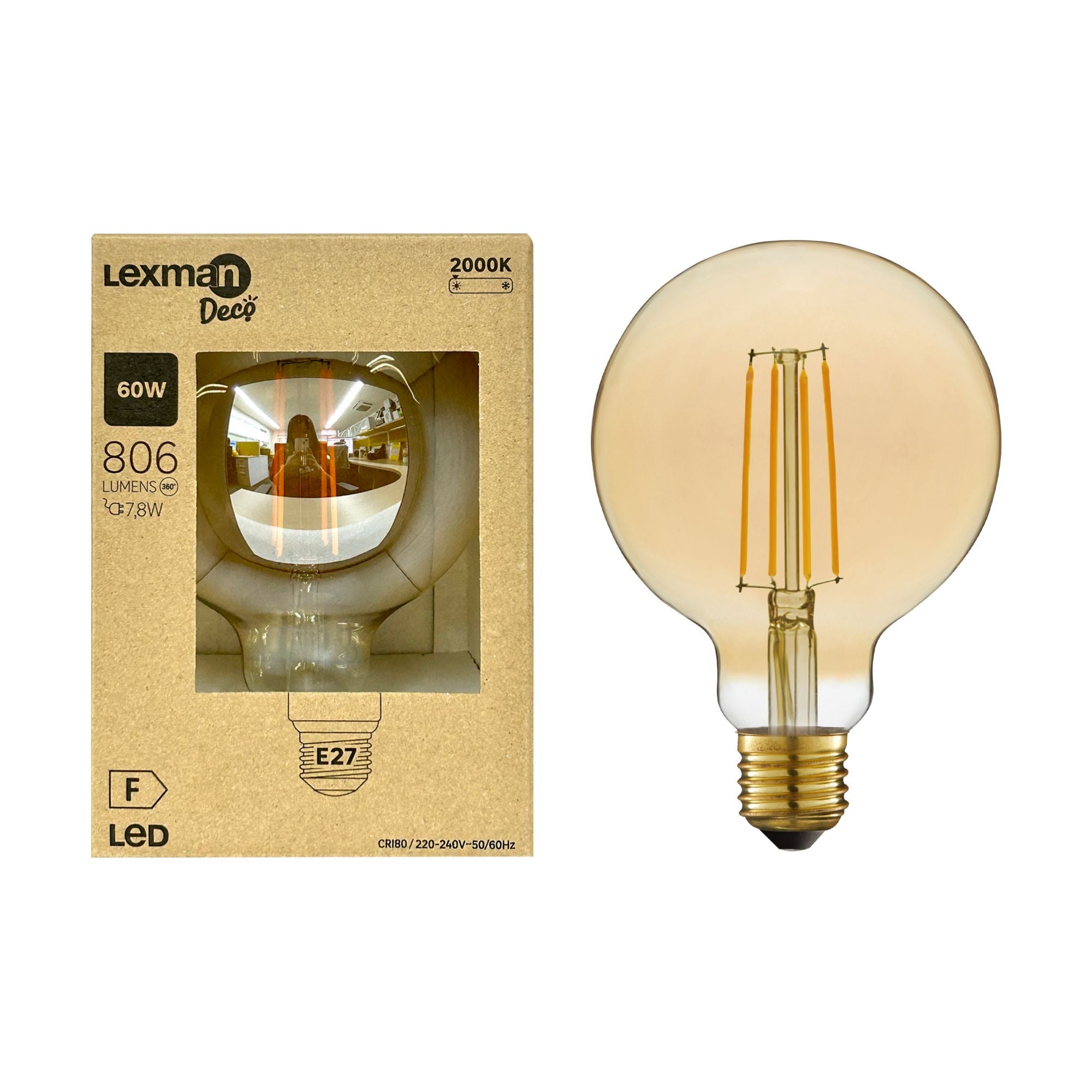 Bec LED decorativ Lexman, E27, G95, 7.8 W, 806 lm, amber
