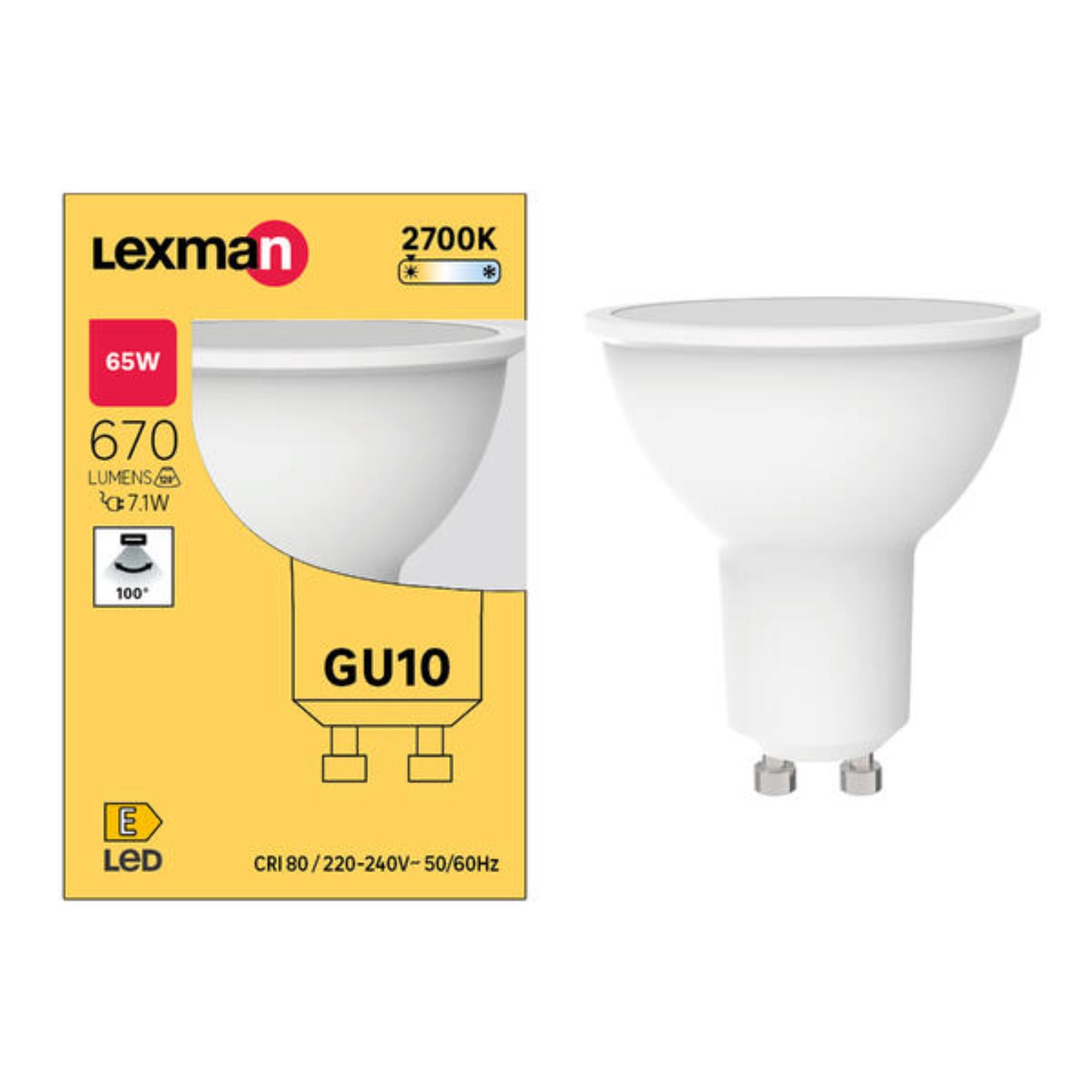 Bec LED Lexman, GU10, 7.1 W, alb cald, 2700K, 670 lm