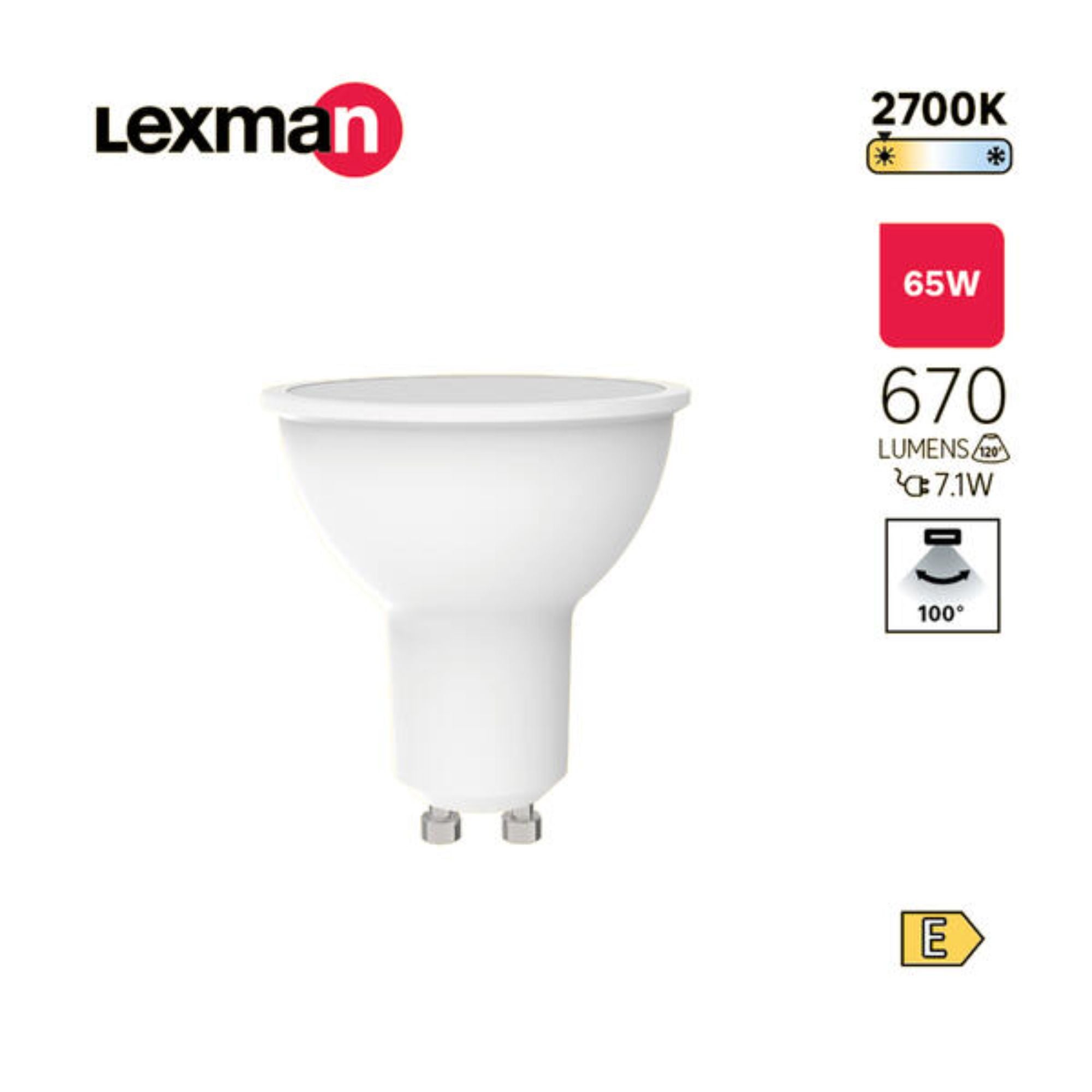 Bec LED Lexman, GU10, 7.1 W, alb cald, 2700K, 670 lm