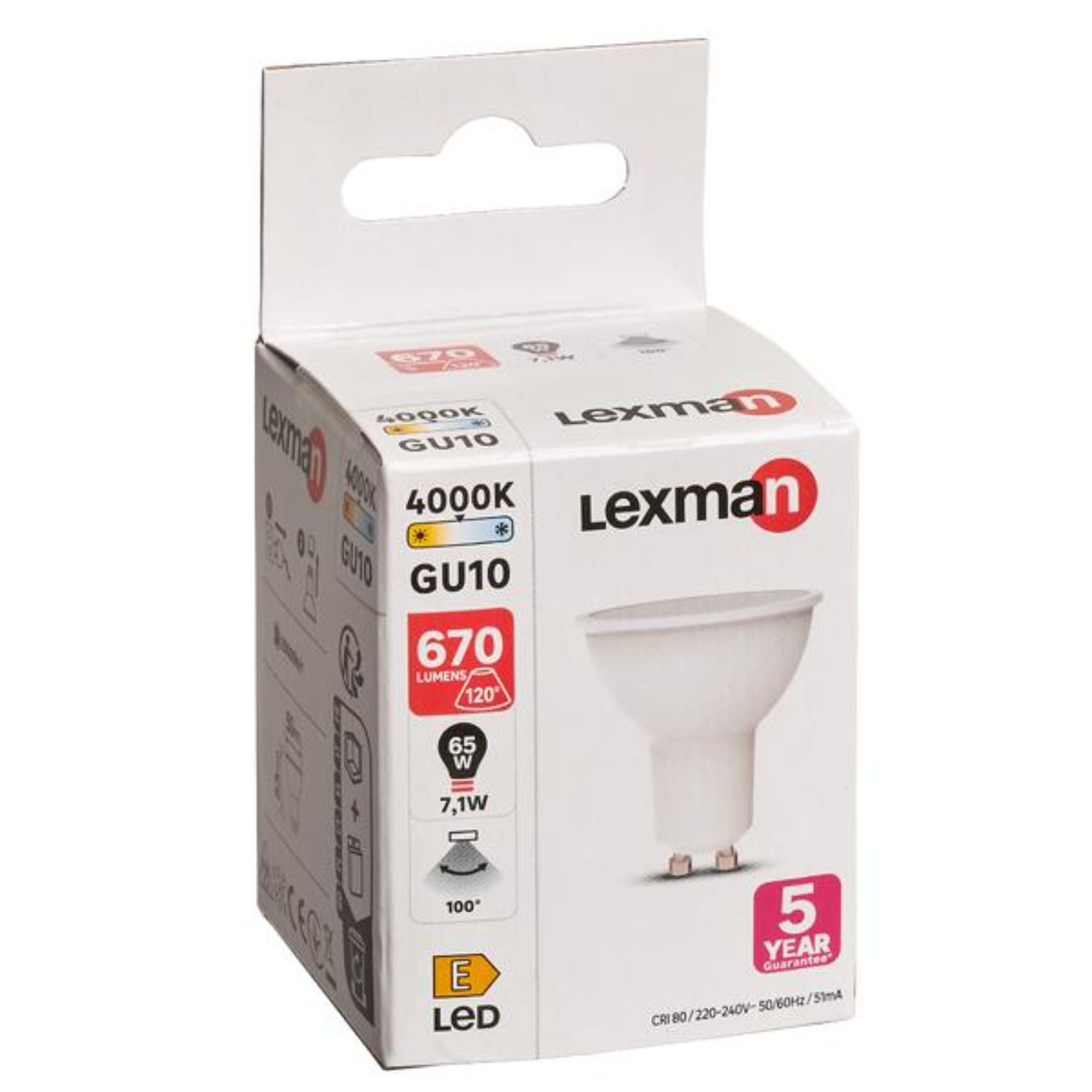 Bec LED Lexman, GU10, alb neutru, 4000K, 7.1 W, 670 lm