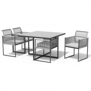 Set mobilier gradina Naterial Compass, pentru 4 persoane, otel/textil, gri