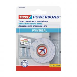Banda dublu adeziva Tesa Powerbond, universala, 19 mm, L 1.5 m, alb
