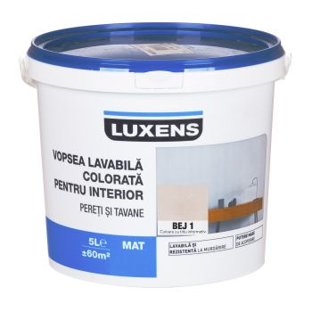Vopsea lavabila colorata Luxens, pentru baie si bucatarie, 5 L, bej 1, aspect mat