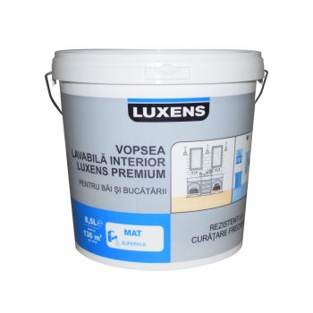 Vopsea lavabila alba Luxens Premium, pentru baie si bucatarie, 8.5 L, aspect mat