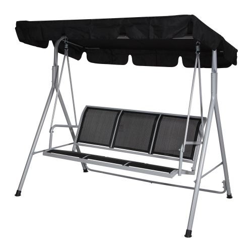 Balansoar negru pentru 3 persoane, material textil si metal