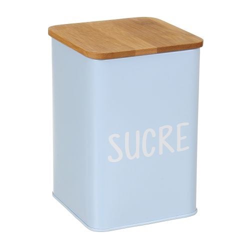 Cutie metal capac bambus bleu Sucre