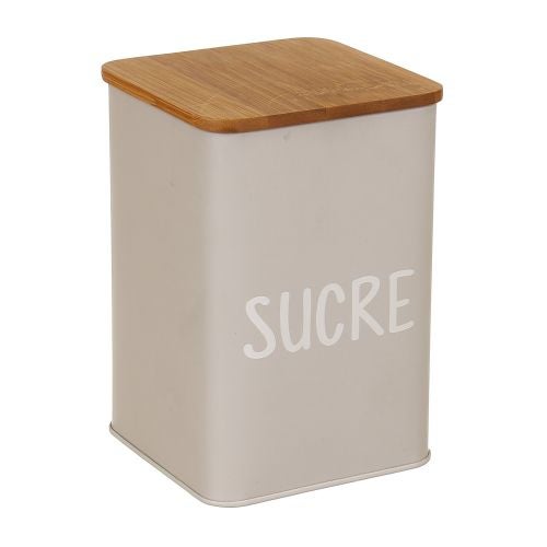 Cutie metal capac bambus gri Sucre
