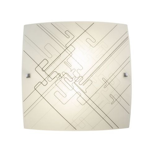 Plafoniera patrata alba cu linii negre, E27, 2 x 60 W, Roger