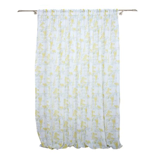 Perdea crem, model flori galbene si litere gri, 300 x 260 cm, Fairy