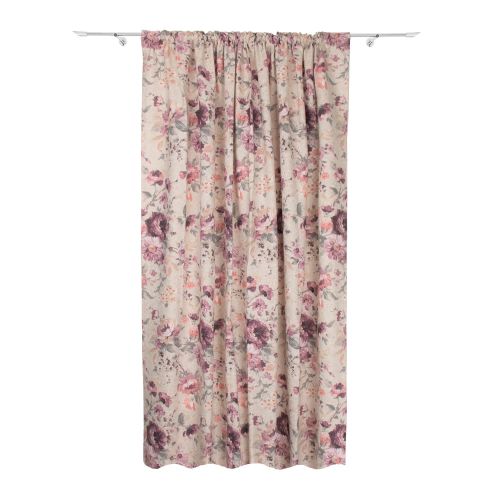 Draperie bej cu model floral gri si mov, aspect mat, 200 x 245 cm, Pinto
