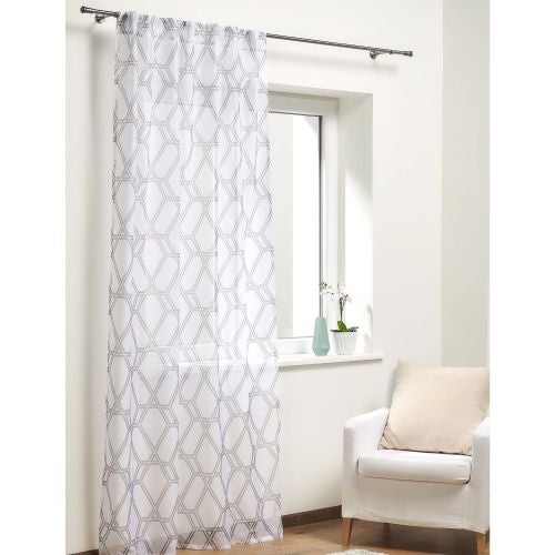 Perdea alba, model geometric gri, 140 x 245 cm, Malla