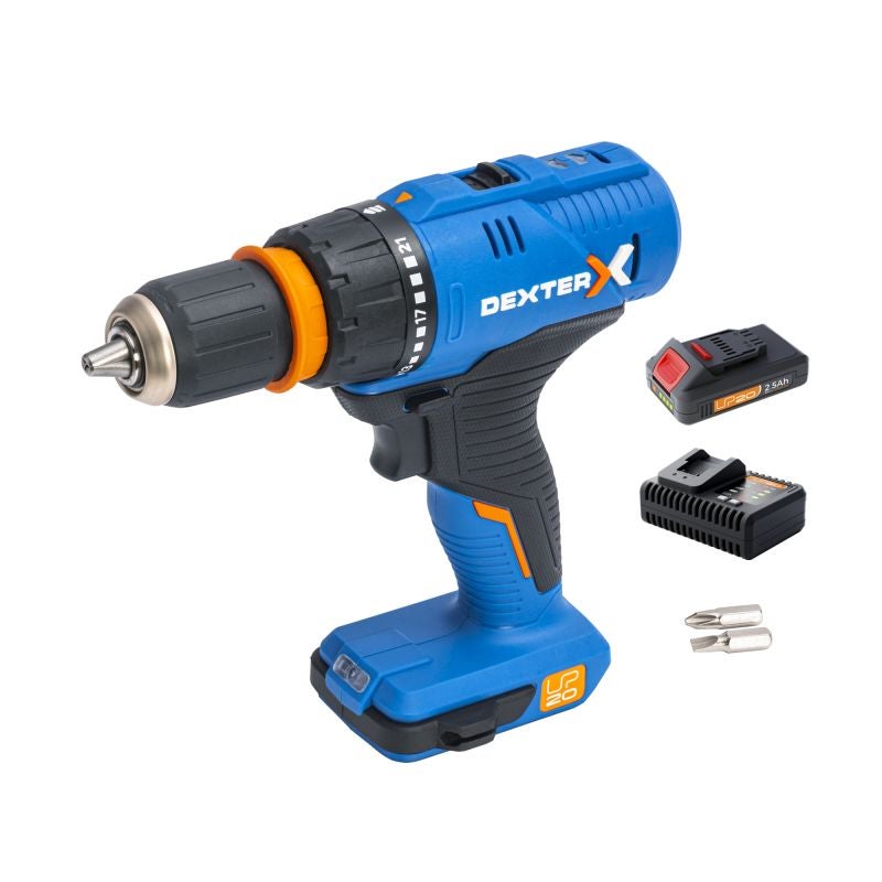 Masina de gaurit pe acumulator Dexter, 20 V, 2.5 Ah, 1 acumulator