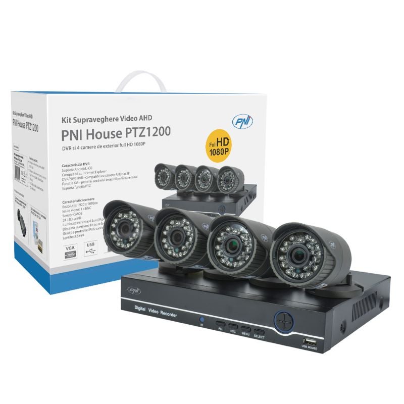 Kit supraveghere WiFi AHD PNI House PTZ1200, DVR + 4 camere full
