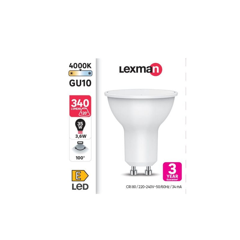 Bec LED Lexman GU10 alb neutru 4000K 3.6 W 340 lm tip
