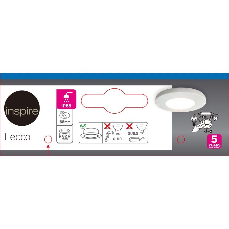Spot incastrat Inspire Lecco, 1 x GU10, fix, IP 65, alb