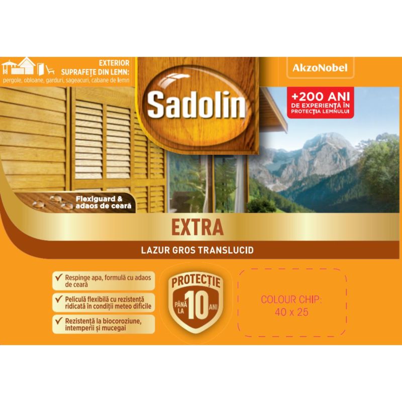 Lazura lemn Sadolin Extra, pe baza de solvent, exterior, teak, 2.5 L
