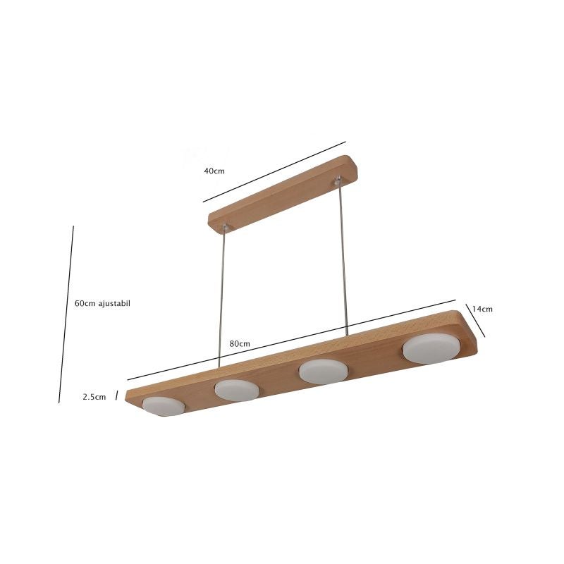 Pendul LED Okio, 4 x 10 W, lemn natur