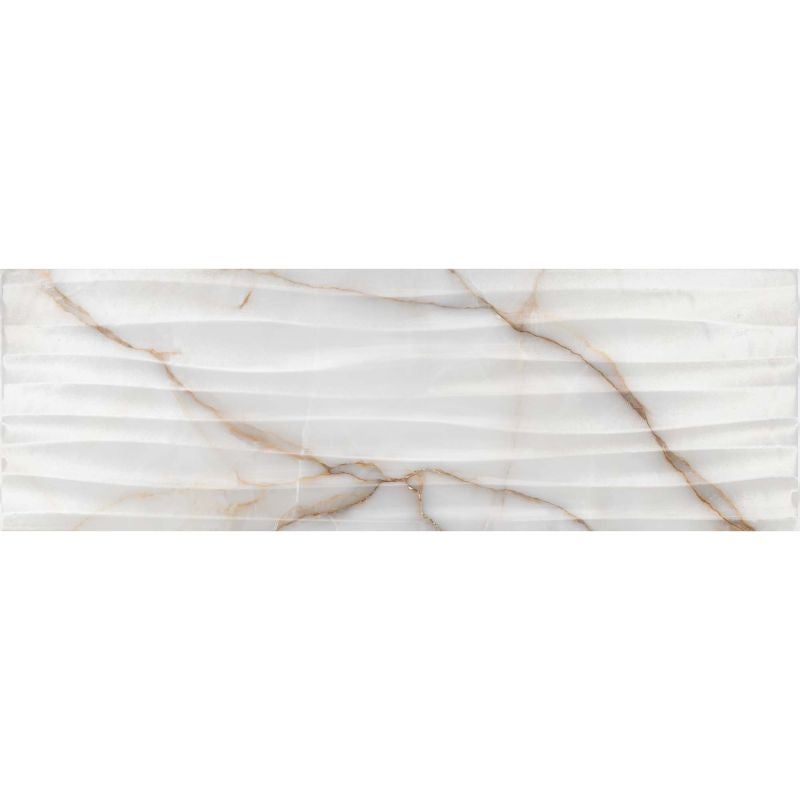 Faianta 24.4 x 74.4 cm, Goldie Onda 3D, aspect marmura, alb