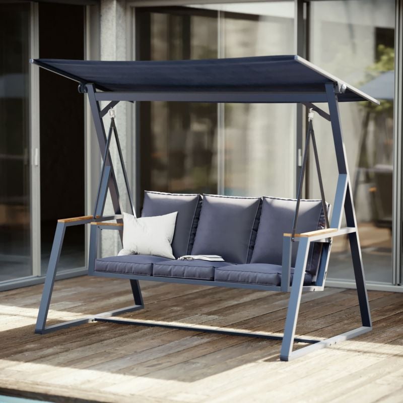 Balansoar gradina Naterial Oris, pentru 3 persoane, otel/textil, 203 x