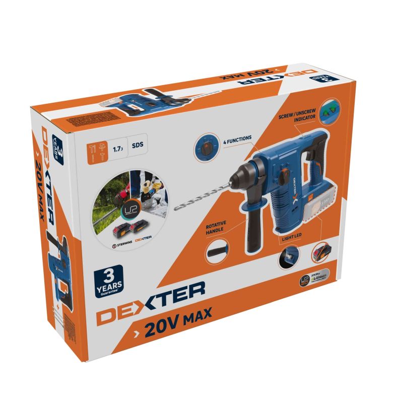 IC756PROⅡ 100W 他 Ciocan rotopercutor Dexter, pe acumulator, 20V, 1.7 J, acumulator