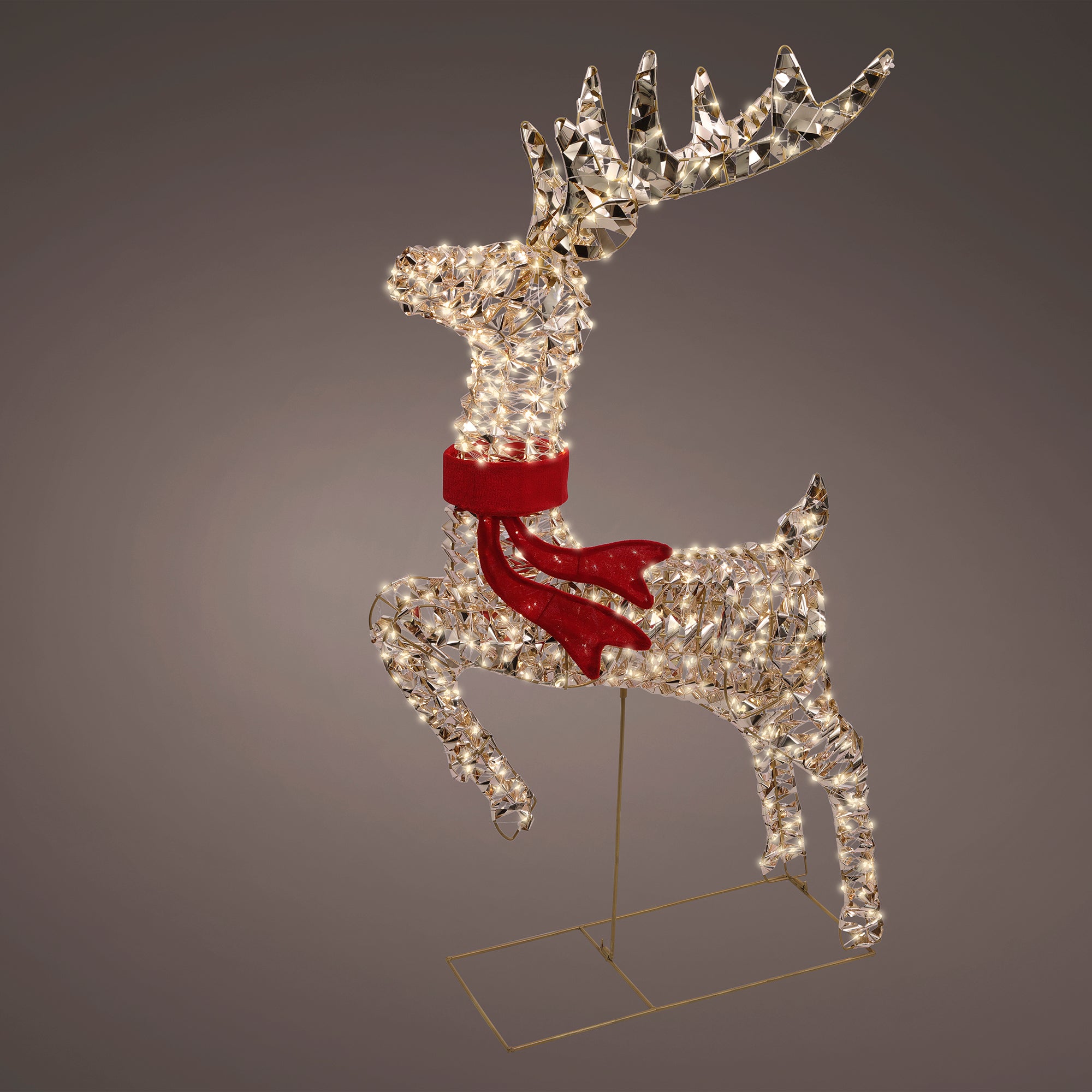Decoratiune Craciun, model ren cu LED, 18 x 57 x 100 cm, PET, auriu