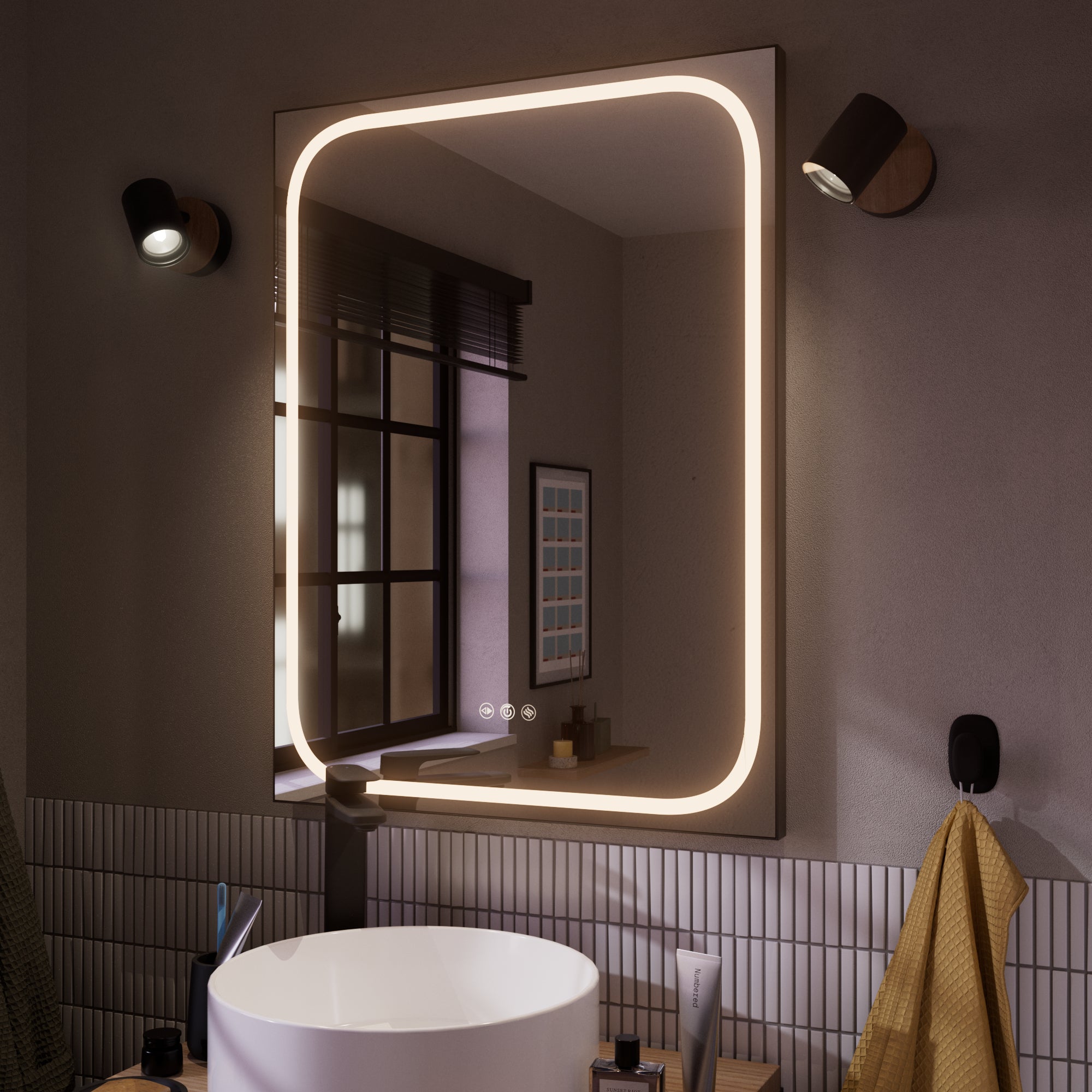 Oglinda baie cu LED Sensea Remix, 60 x 80 cm, negru