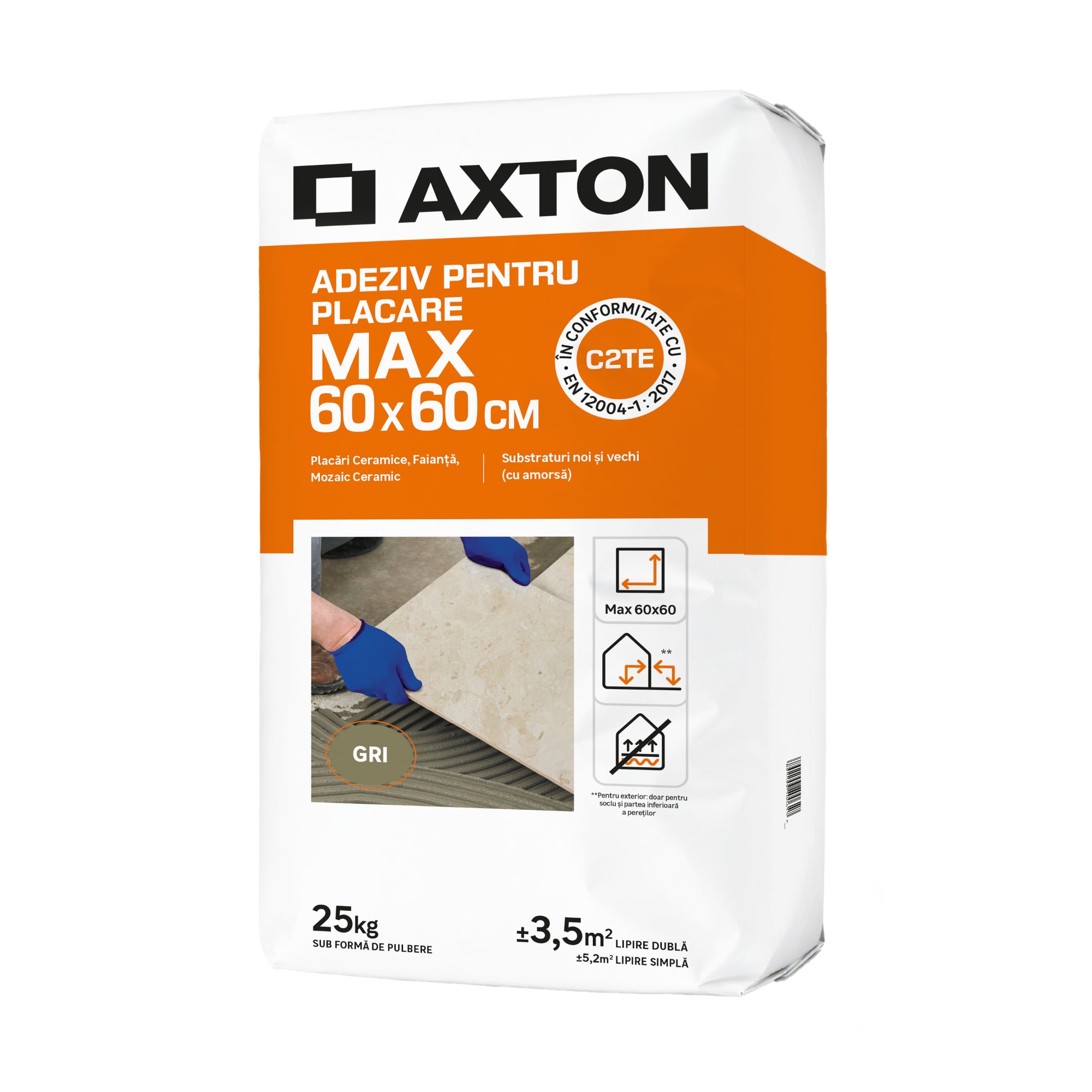 Adeziv placari ceramice, interior/exterior, Axton C2TE, gri, 25 kg