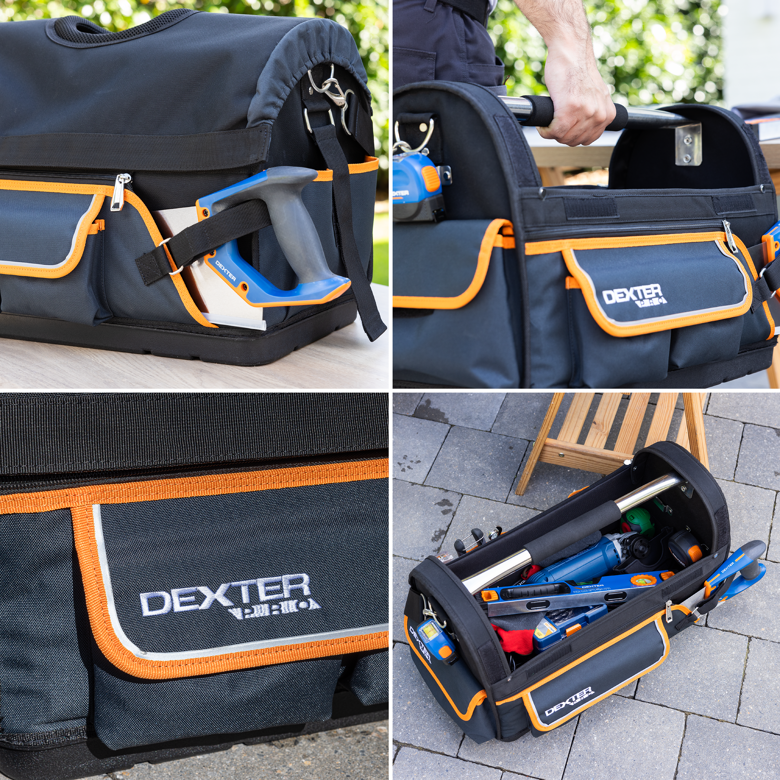 Geanta unelte cu clapa Dexter, cu organizator, textil, 48 L,52 x