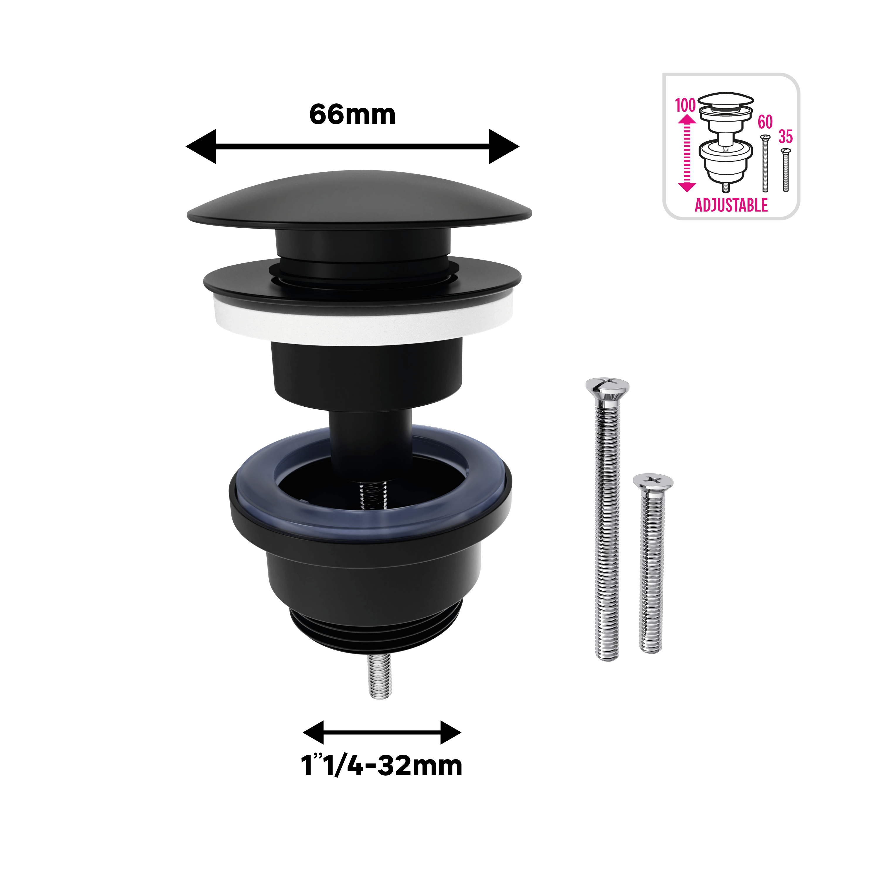 Ventil click clack Equation, pentru lavoar, negru, Ø 66 mm