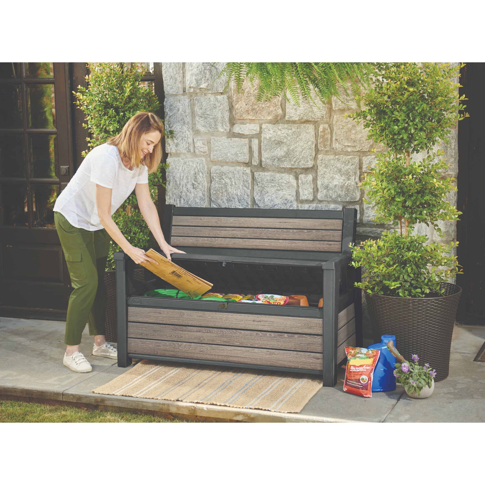 Banca cu lada depozitare gradina Deco Garden, plastic, 133 x 61 x