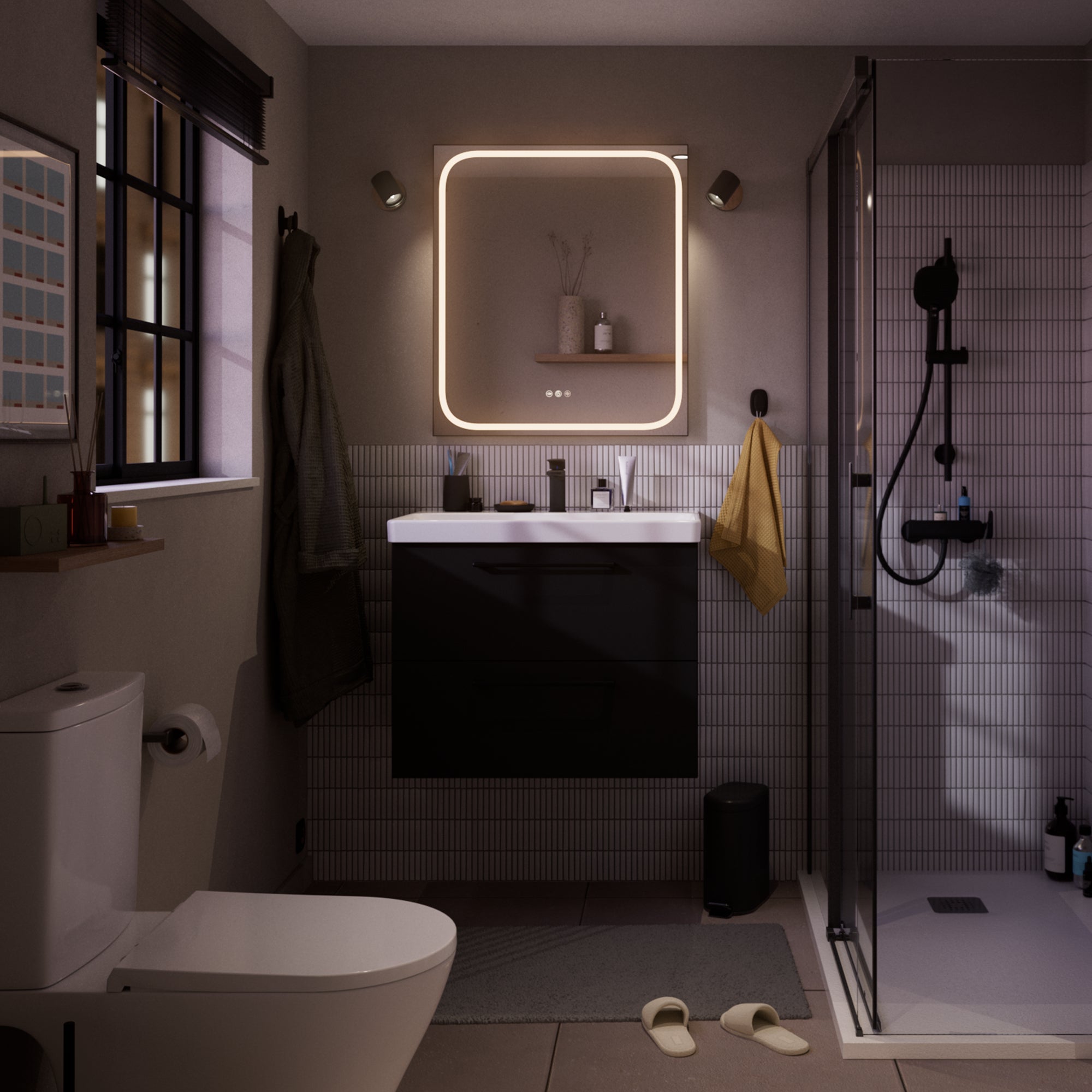 Oglinda baie cu LED Sensea Remix, 70 x 80 cm, negru