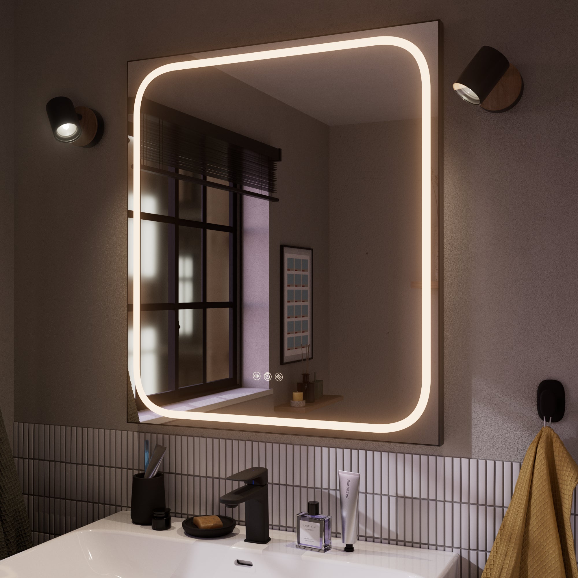 Oglinda baie cu LED Sensea Remix, 70 x 80 cm, negru