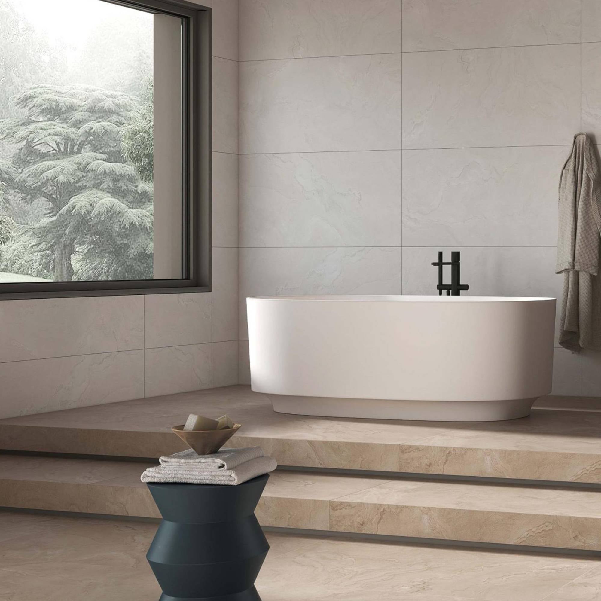 Gresie interior, 60.5 x 121 cm, Lily, aspect marmura, alb, mat