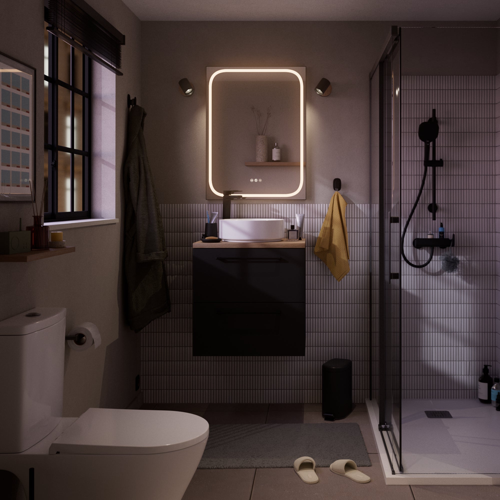 Oglinda baie cu LED Sensea Remix, 60 x 80 cm, negru