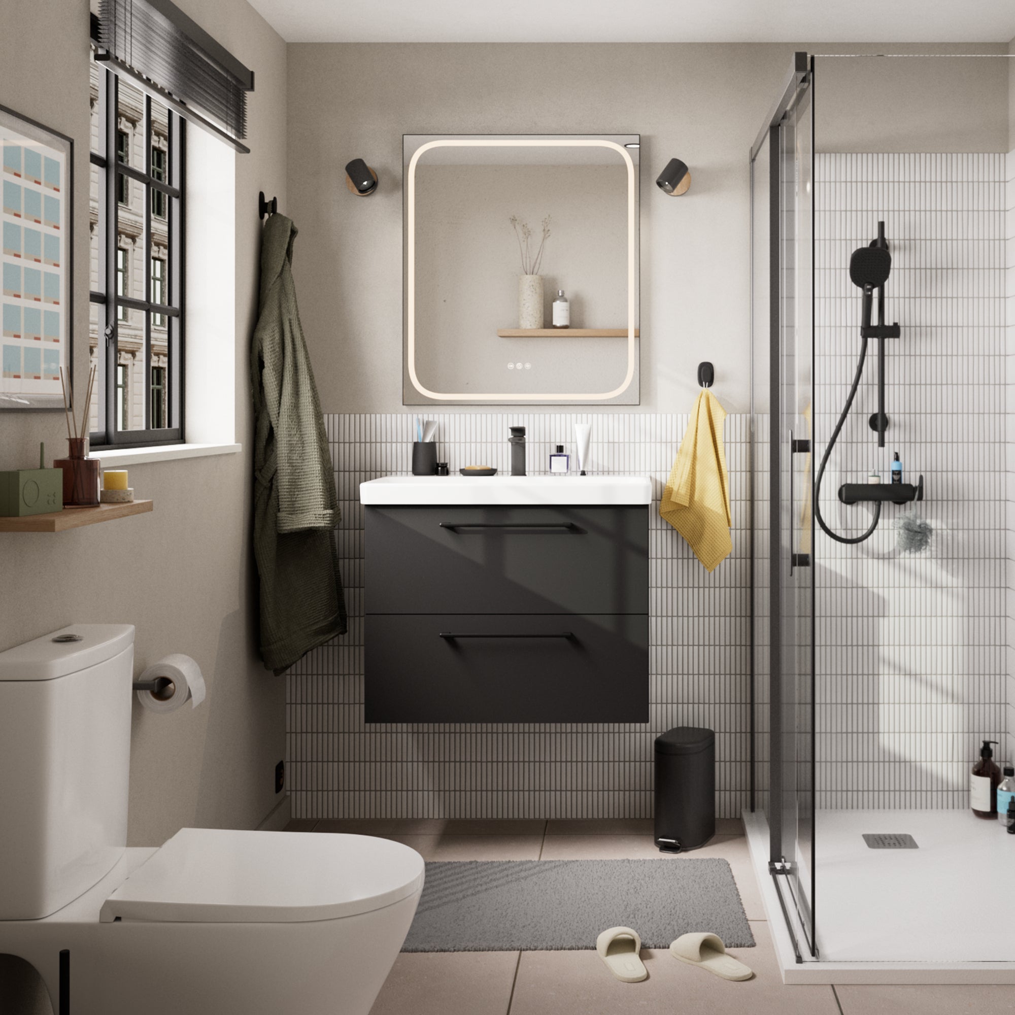 Oglinda baie cu LED Sensea Remix, 70 x 80 cm, negru