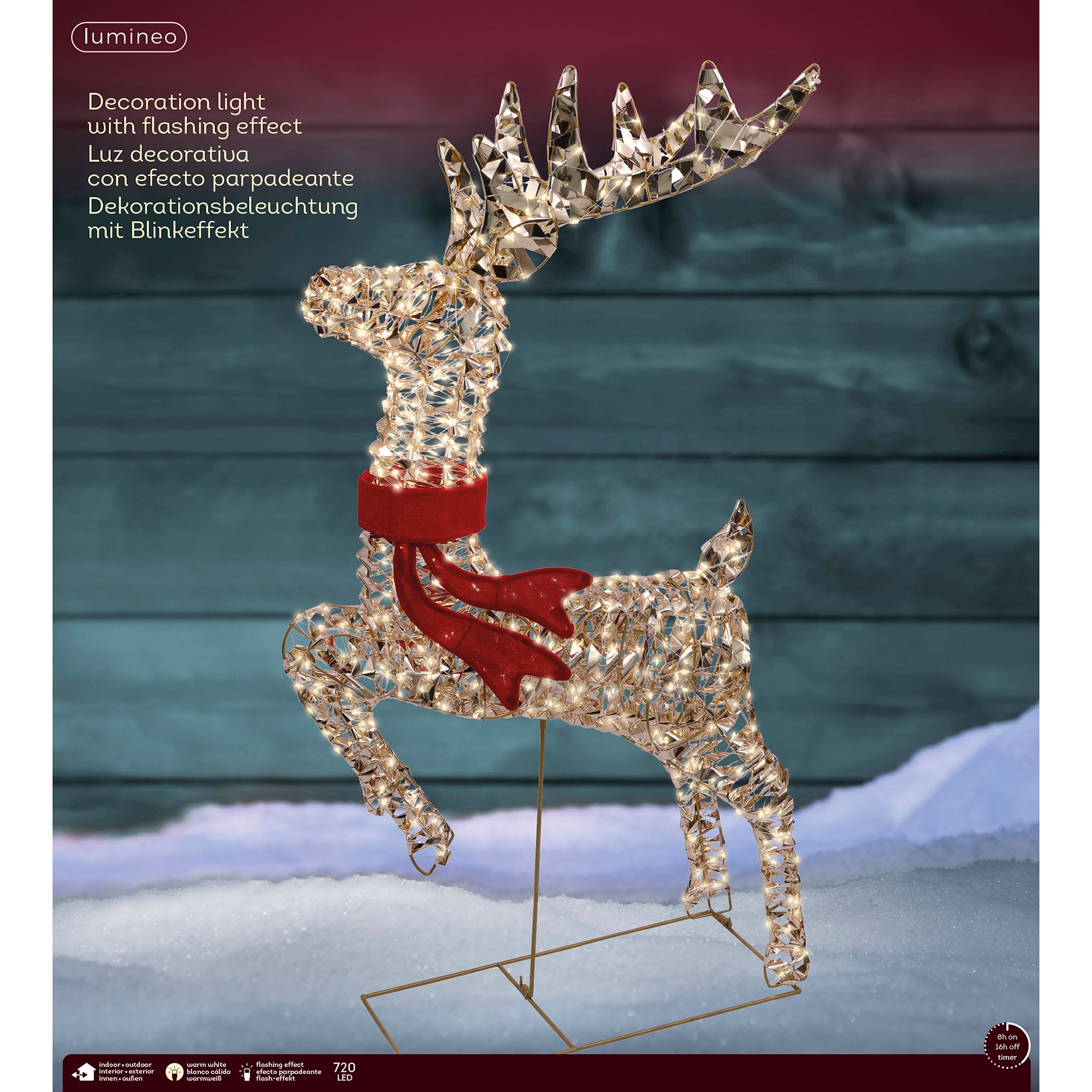 Decoratiune Craciun, model ren cu LED, 18 x 57 x 100 cm, PET, auriu