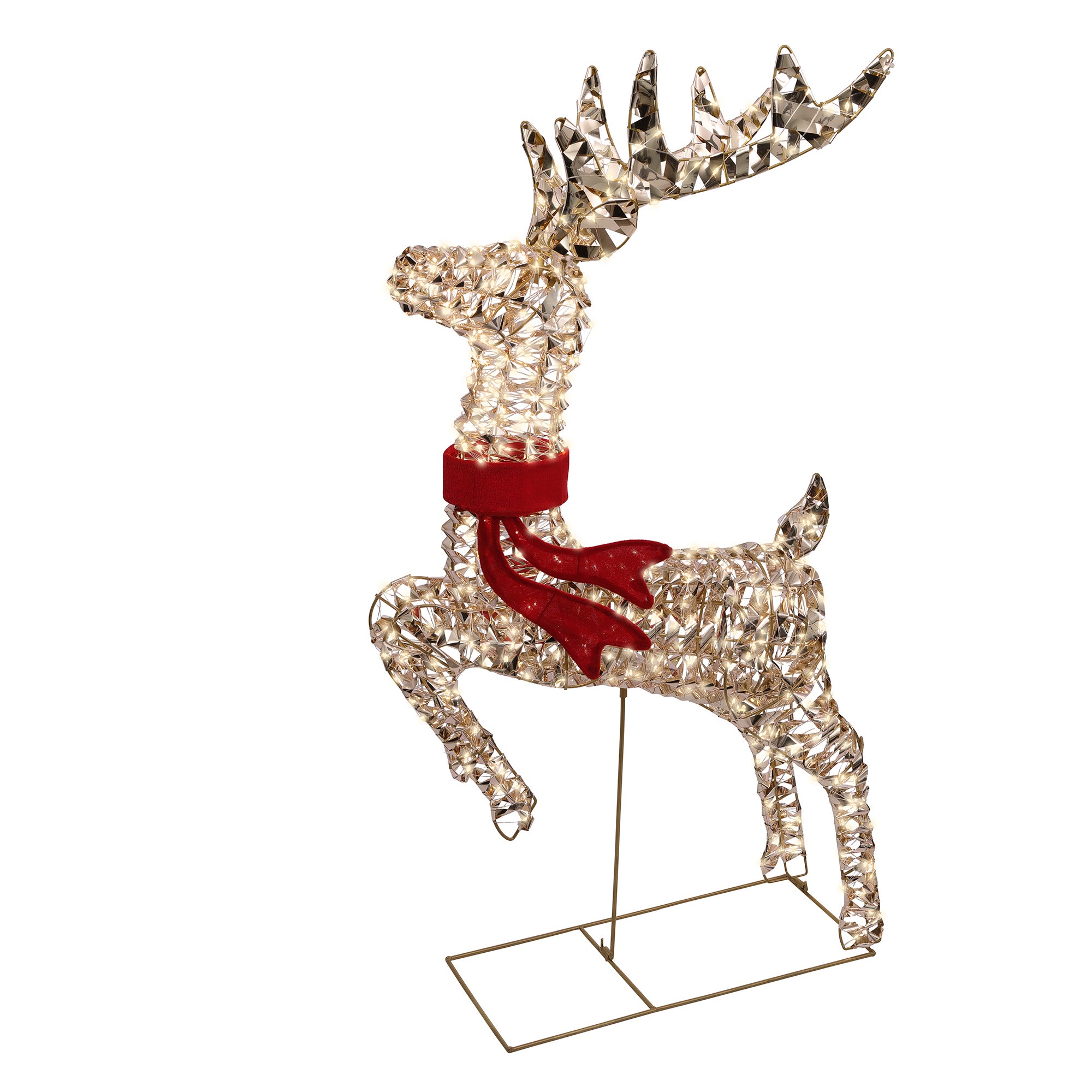 Decoratiune Craciun, model ren cu LED, 18 x 57 x 100 cm, PET, auriu
