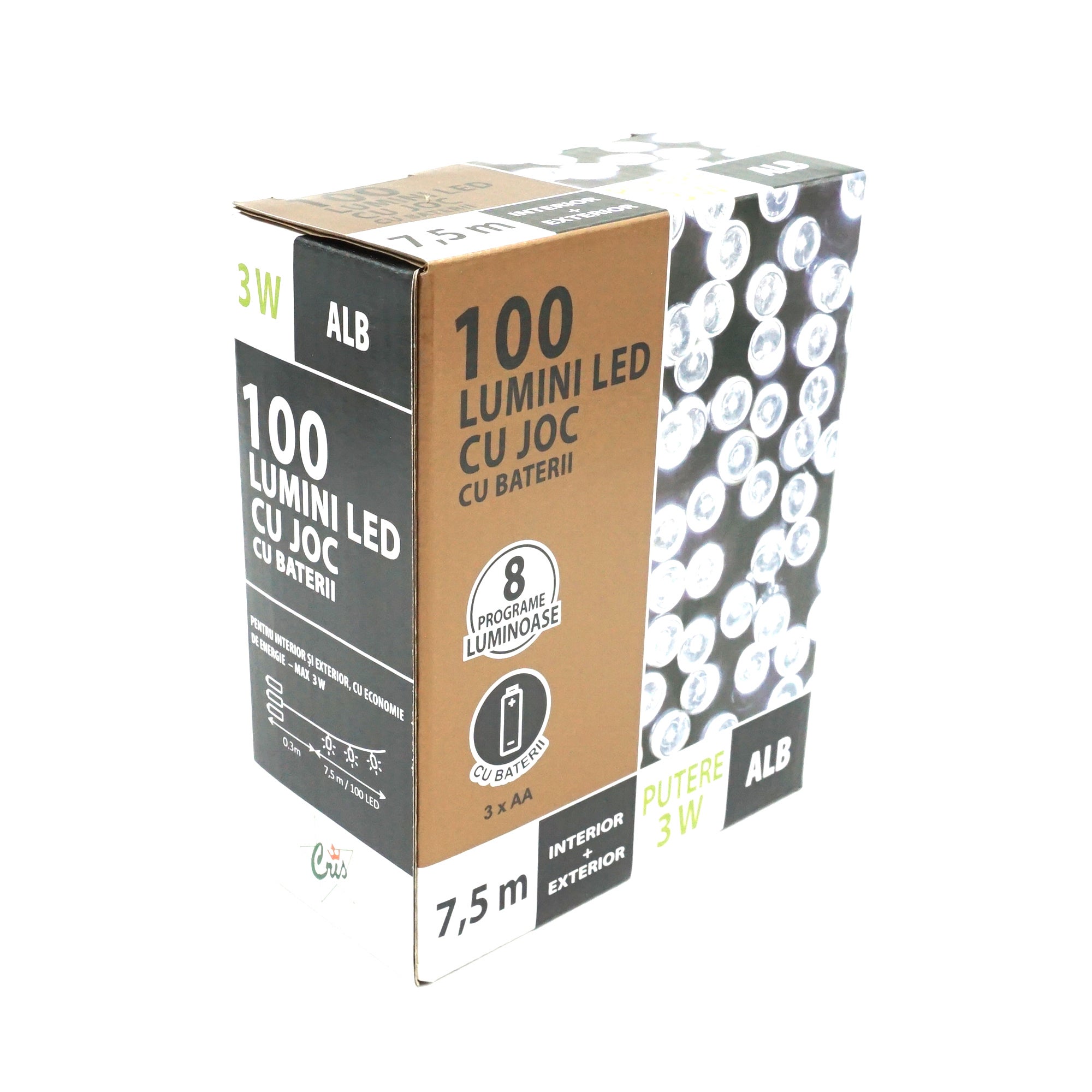 Instalatie de Craciun, tip sir, 100 LED-uri, lungime 7.5 m, lumina alb rece